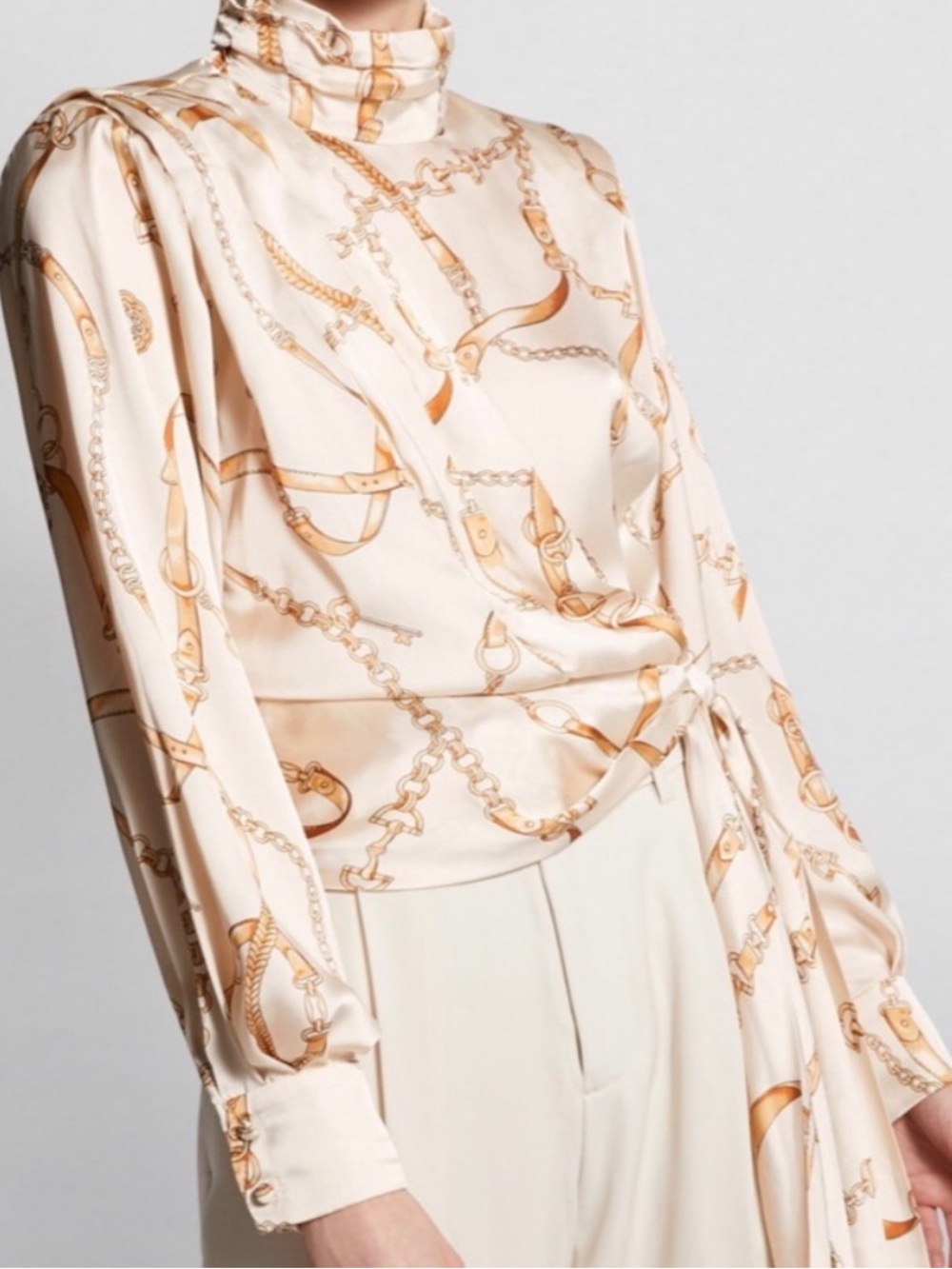 Ronny Kobo Eliza Chain-Print Tie-Waist Blouse - Cream